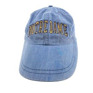 Vintage NOTRE DAME Strap Back Cap Hat Union USA Made Cotton Leather Blue Spellou